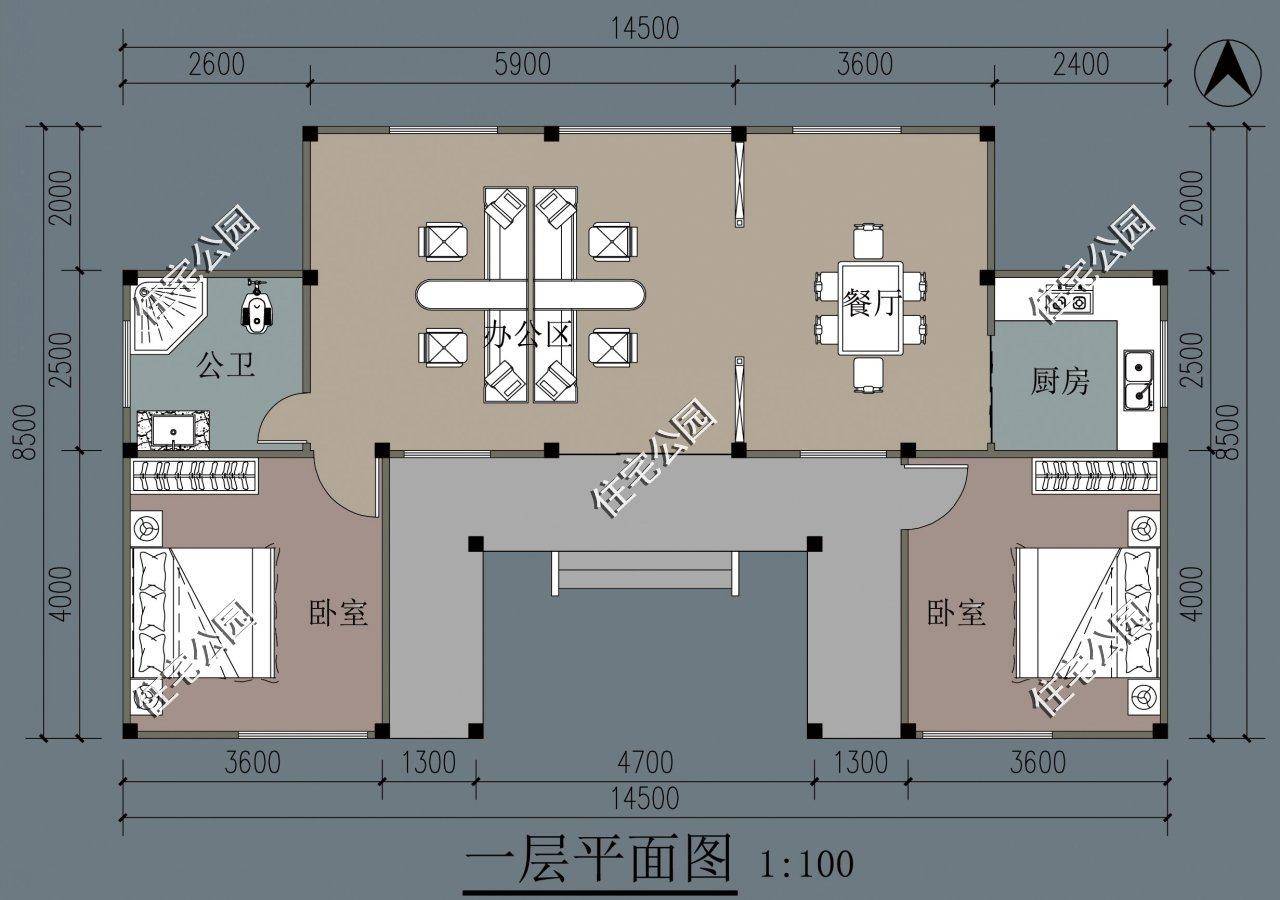 原創15米寬10米深兩側不能開窗的一層農村自建房如何設計