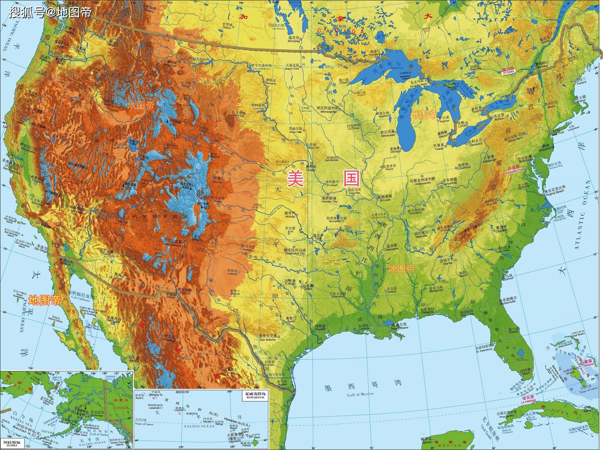 北美洲地形类型图图片