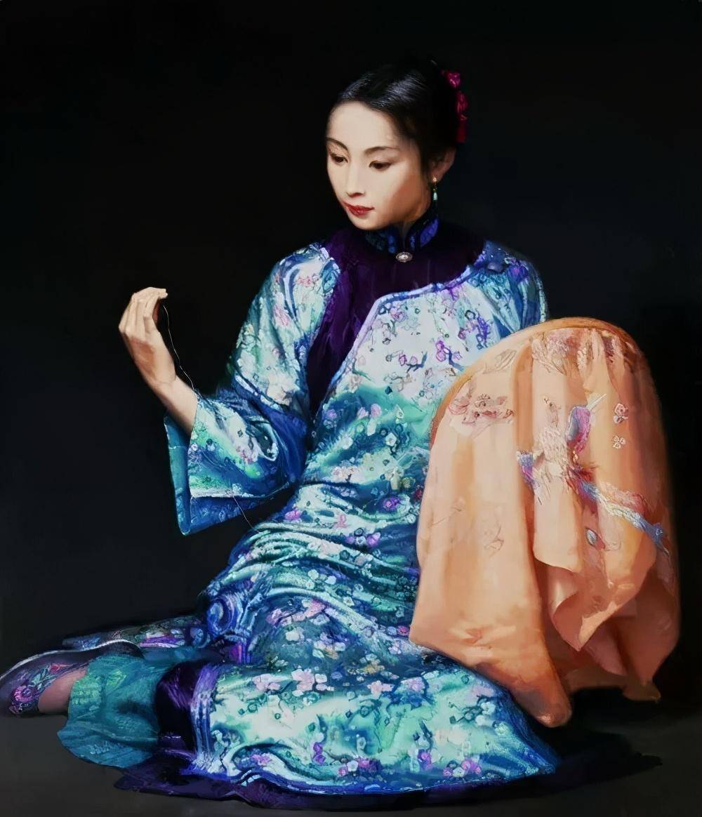 油画里的古典美女那份东方神韵宛若古典的花