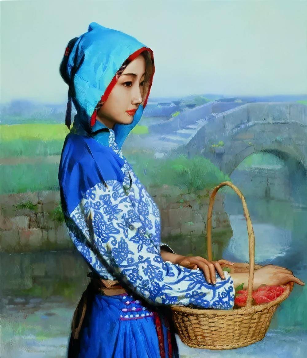 油画里的古典美女那份东方神韵宛若古典的花