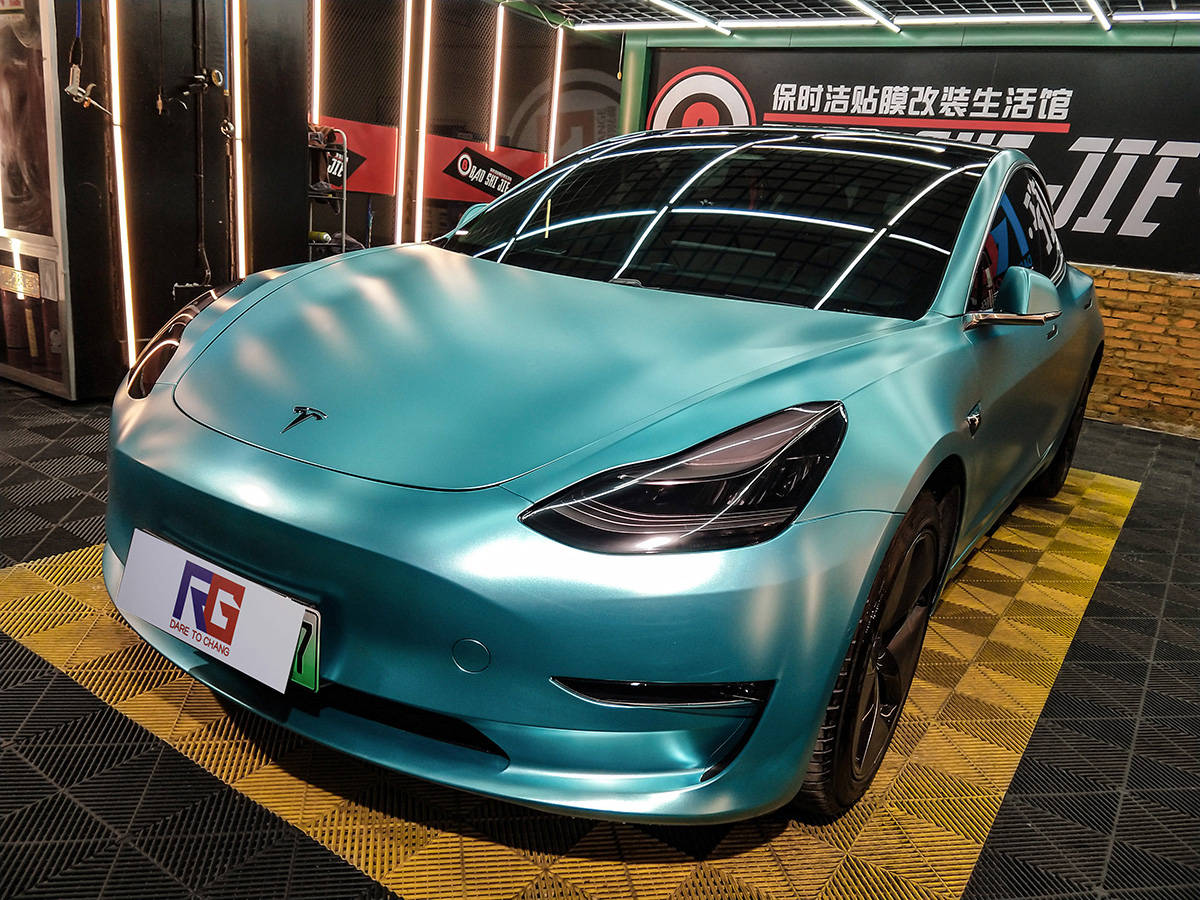 特斯拉车身改色电光湖水蓝rg瑞集改色膜陕西西安