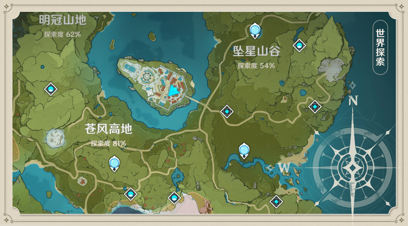 1版本后,在《原神》地图上将会直接显示每个区域的探索度,玩家开启