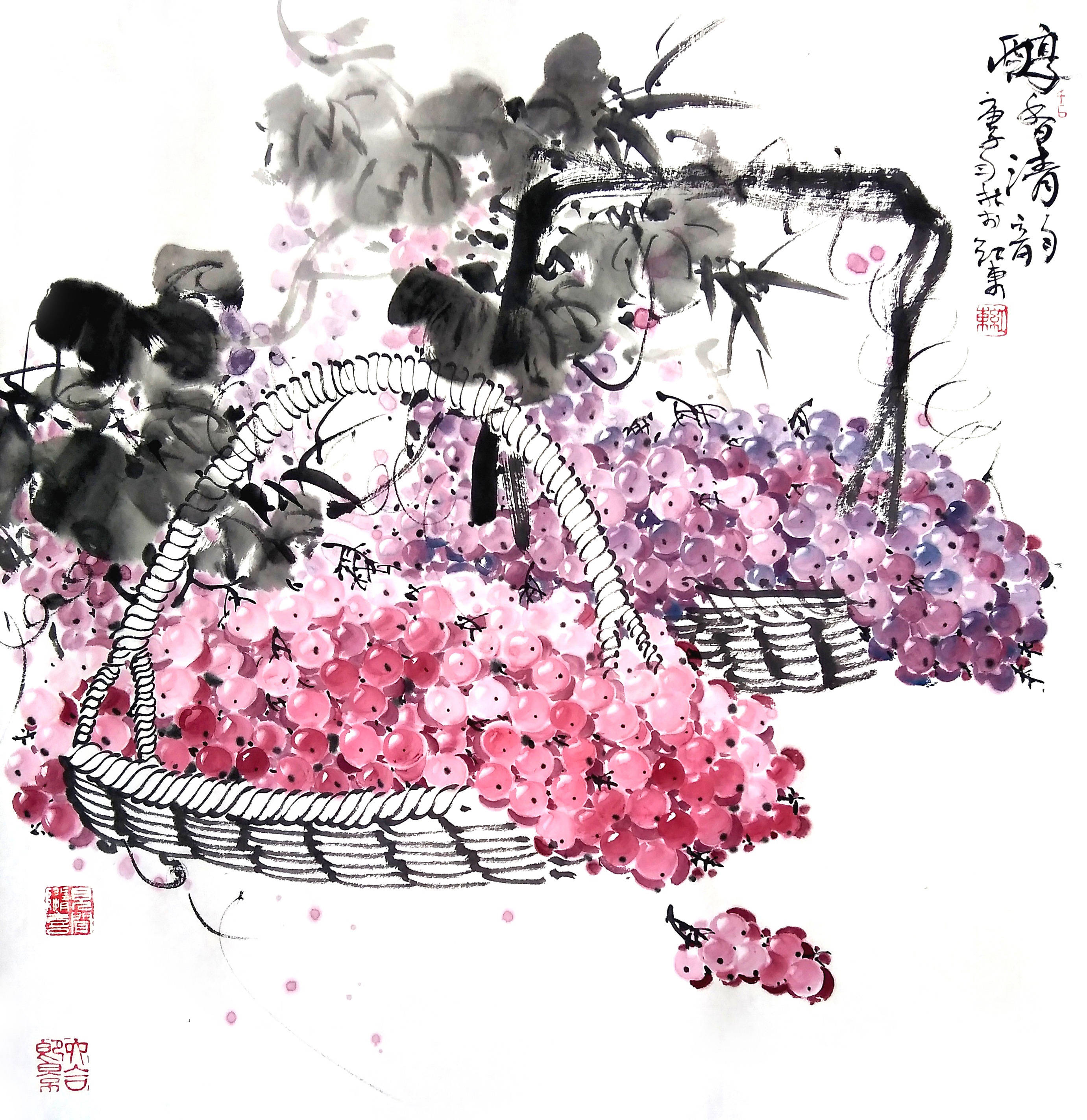 李红东国画李红东国画李红东国画茅台葡萄酒芳醇香万家 李红东国画