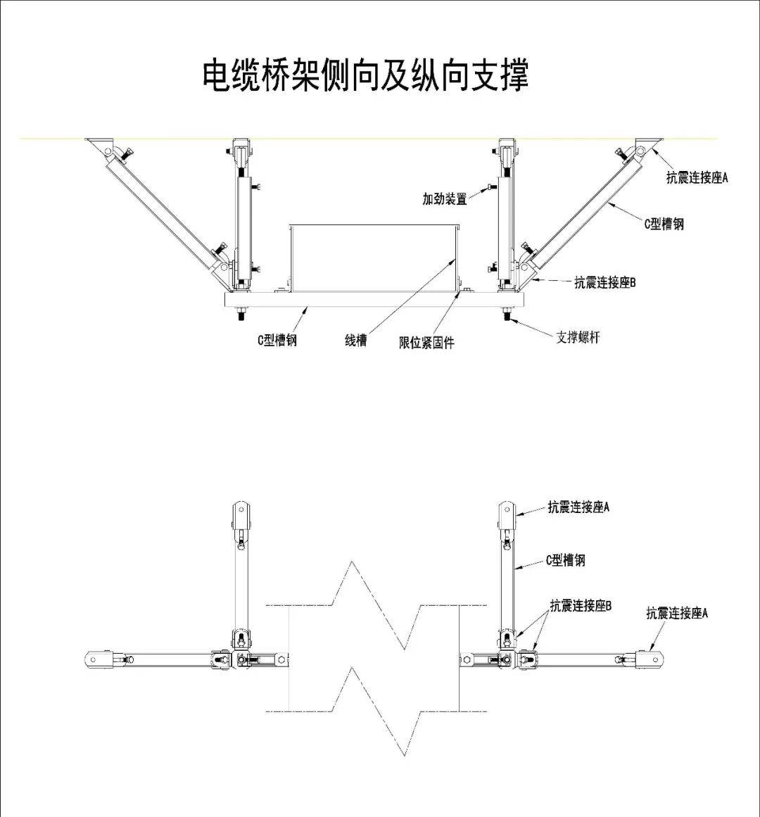 橋架側向及縱向支撐(鋼結構)抗震支架是限制附屬機電工程設施產生位移