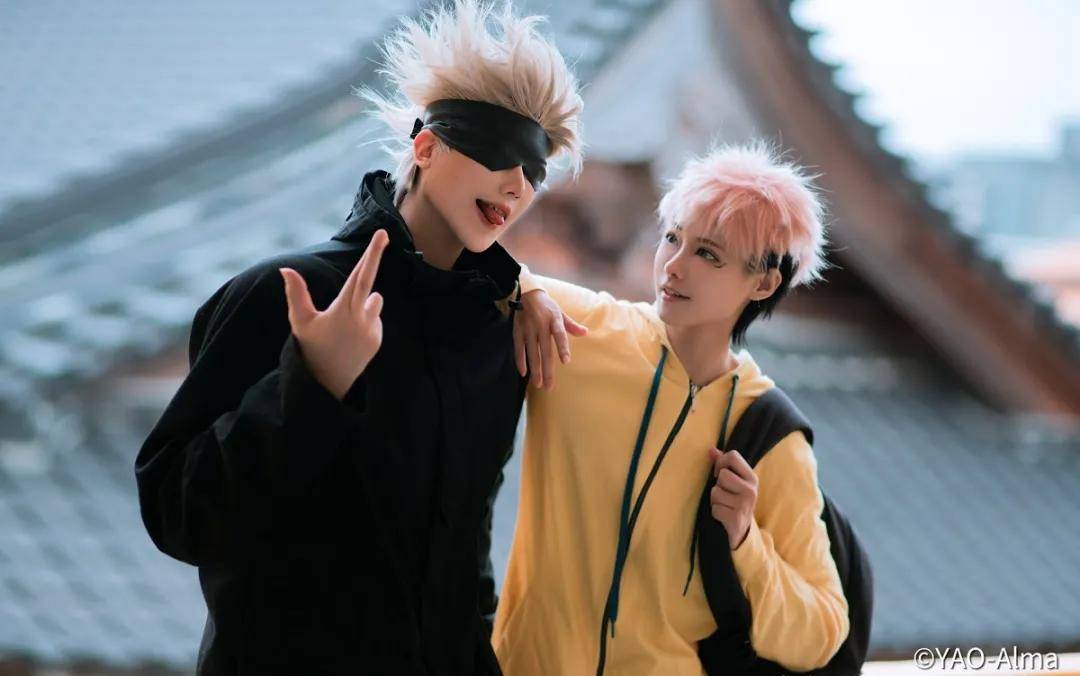 颜值杀我系列,《咒术回战》五条悟&虎杖悠仁cos,帅气还原