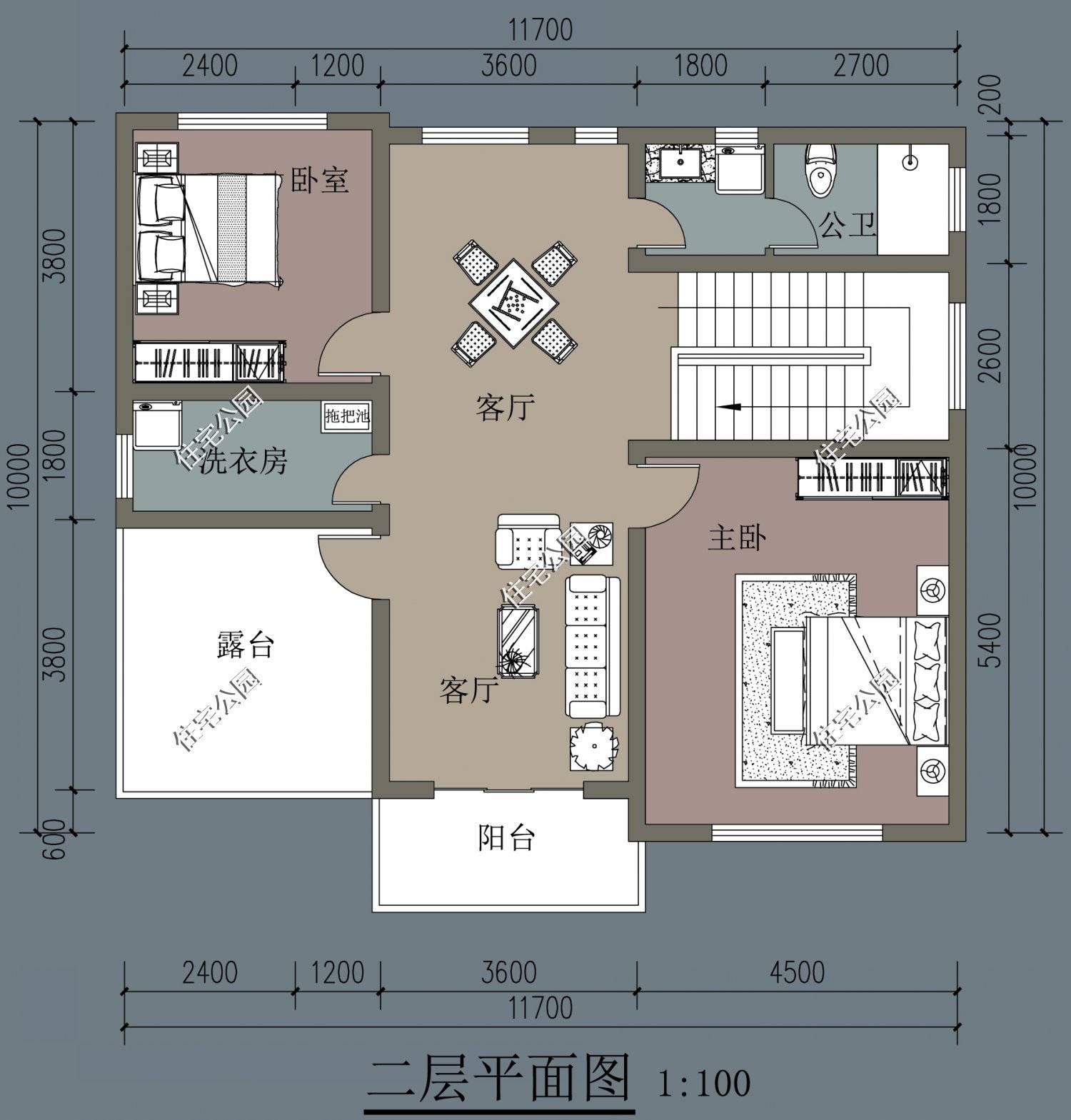 7m*10m第7套:雙入戶門 雙客廳 露臺,10×11米二層簡歐住宅,主體