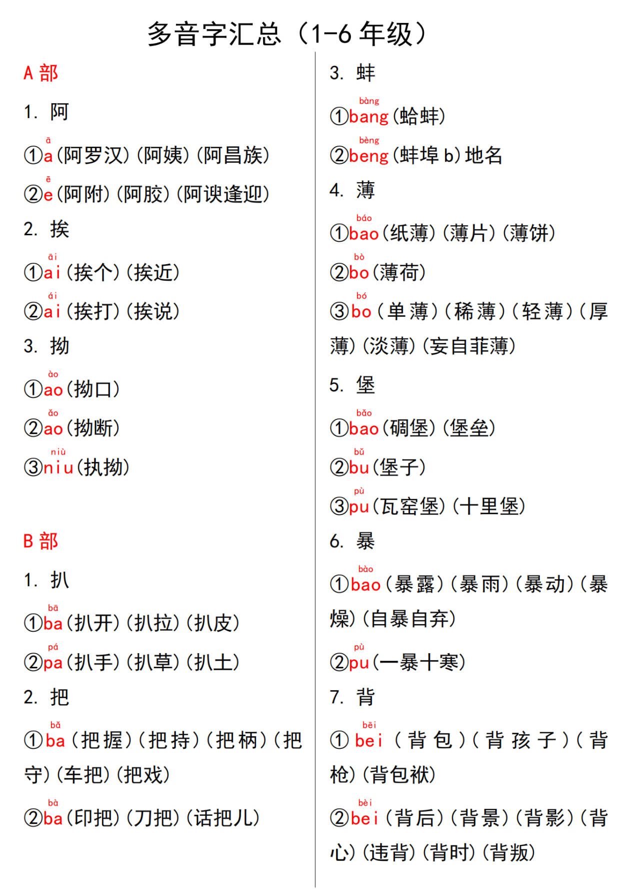 小學多音字最新16年級多音字注音並組詞多音字專項練習及答案共50頁