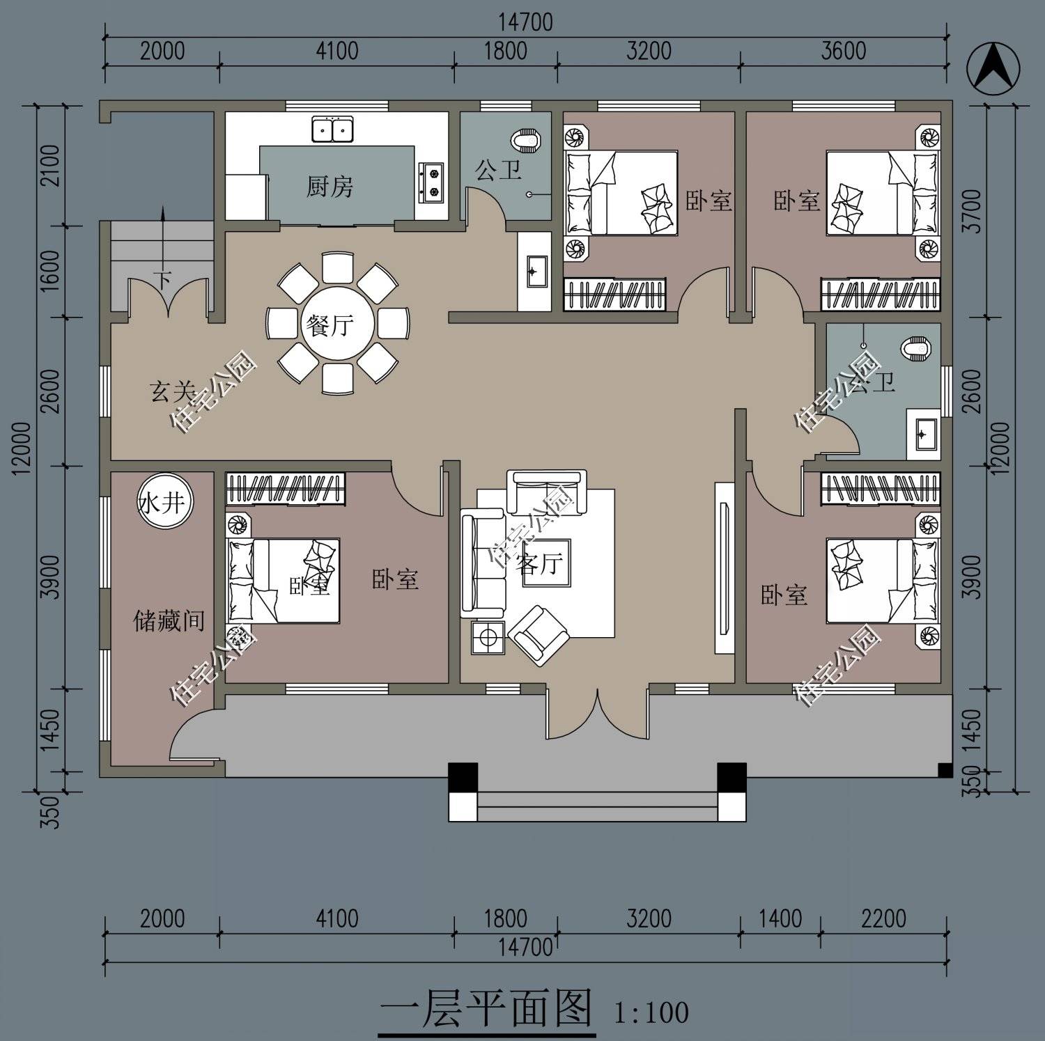 雙入戶門設計方便出入,考慮到北方冬季嚴寒,北側入戶門設計防寒門斗