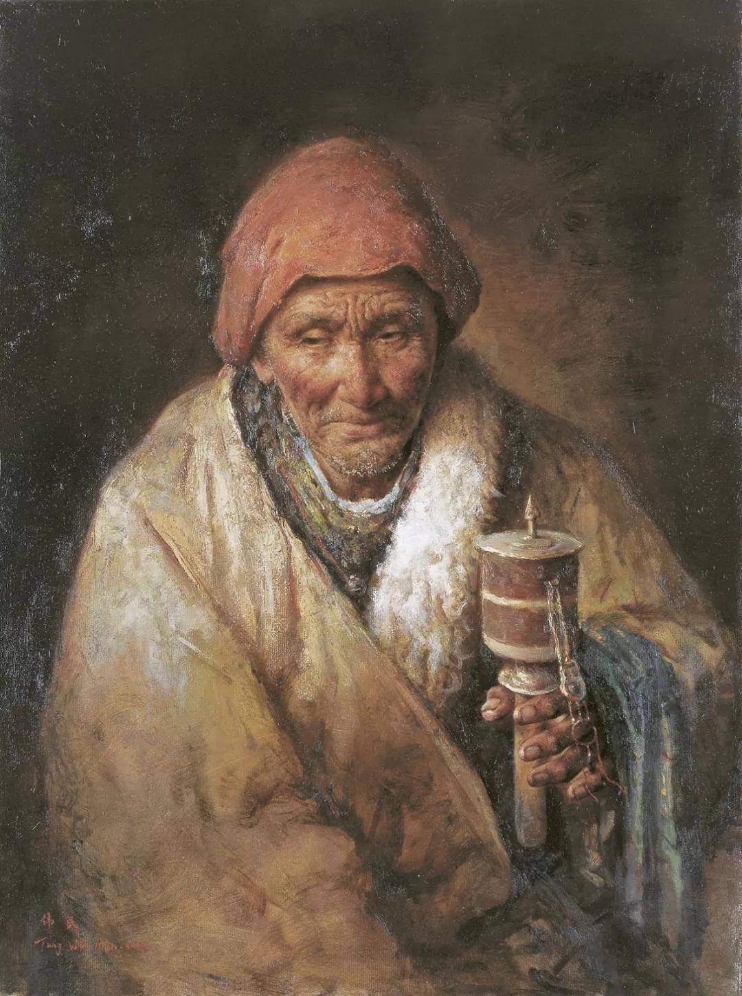 他画的西藏女孩,遗世独立,不食烟火,太让人向往了_唐伟民