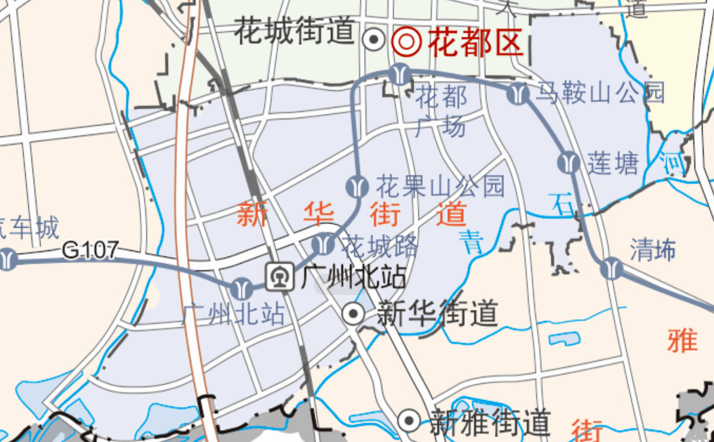广清高速贯穿南北,京广铁路,武广客运专线,新华街位于花都区南部.