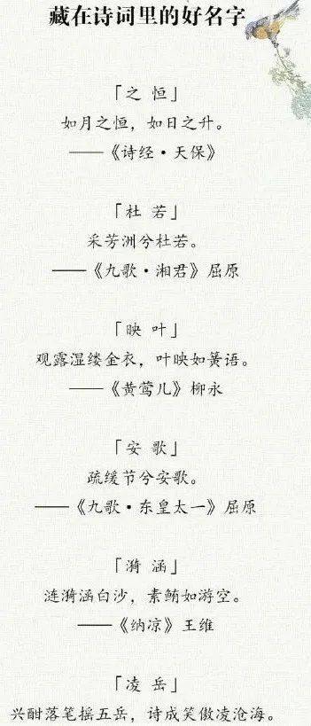 【有关起名字】诗词中的好名字,值得我们收藏