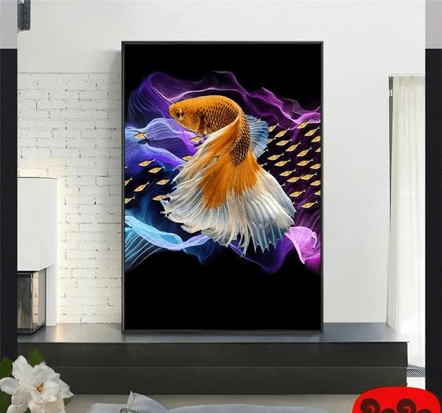 妙彩冰晶画晶瓷画多彩金鱼装饰挂画轻奢抽象客厅装饰挂画
