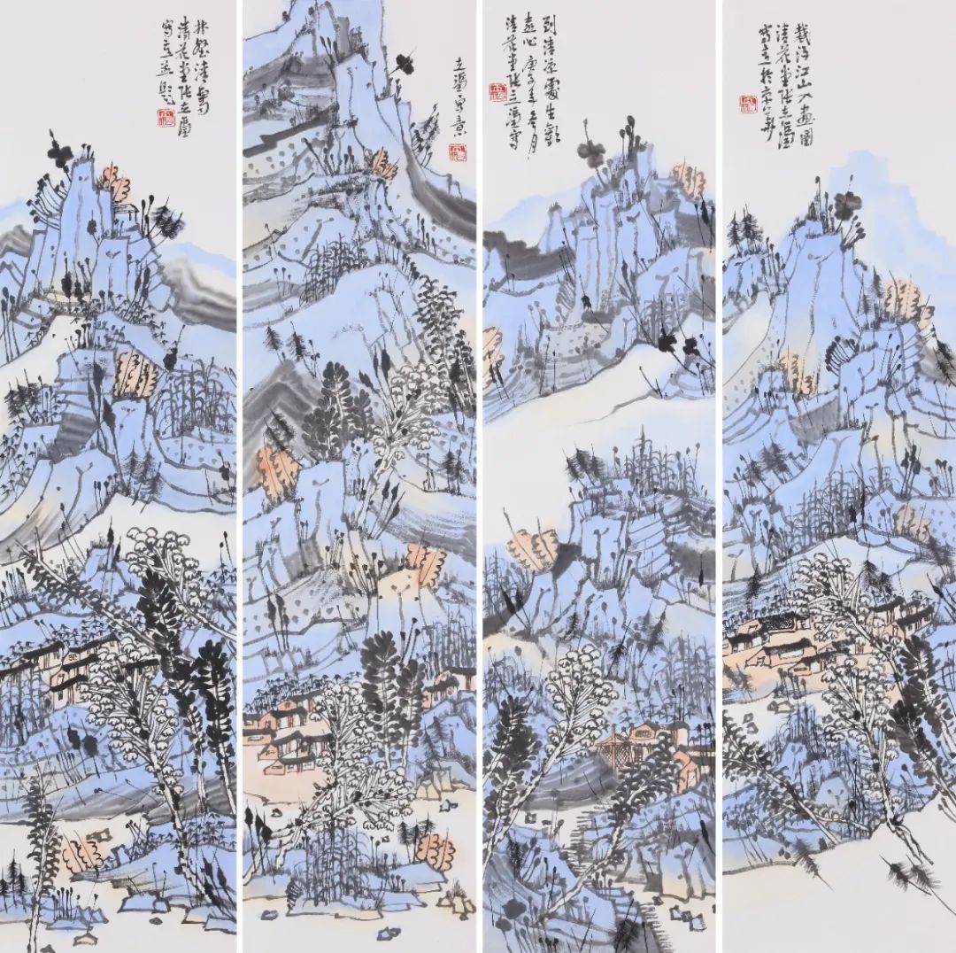 山水四条屏 138*35cm*4