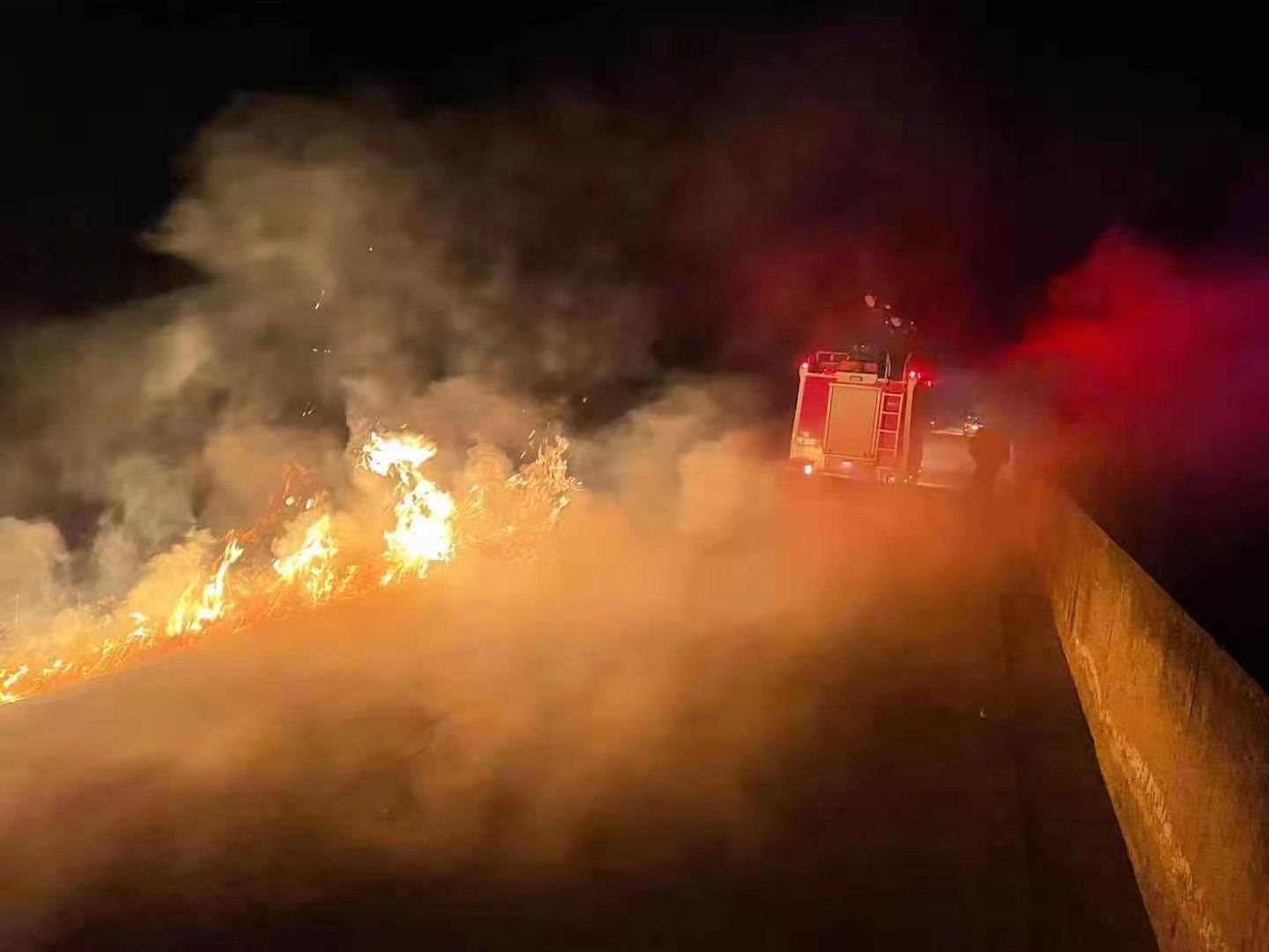 一根烟头烧掉百亩草坪枣阳民警奋力扑灭大火