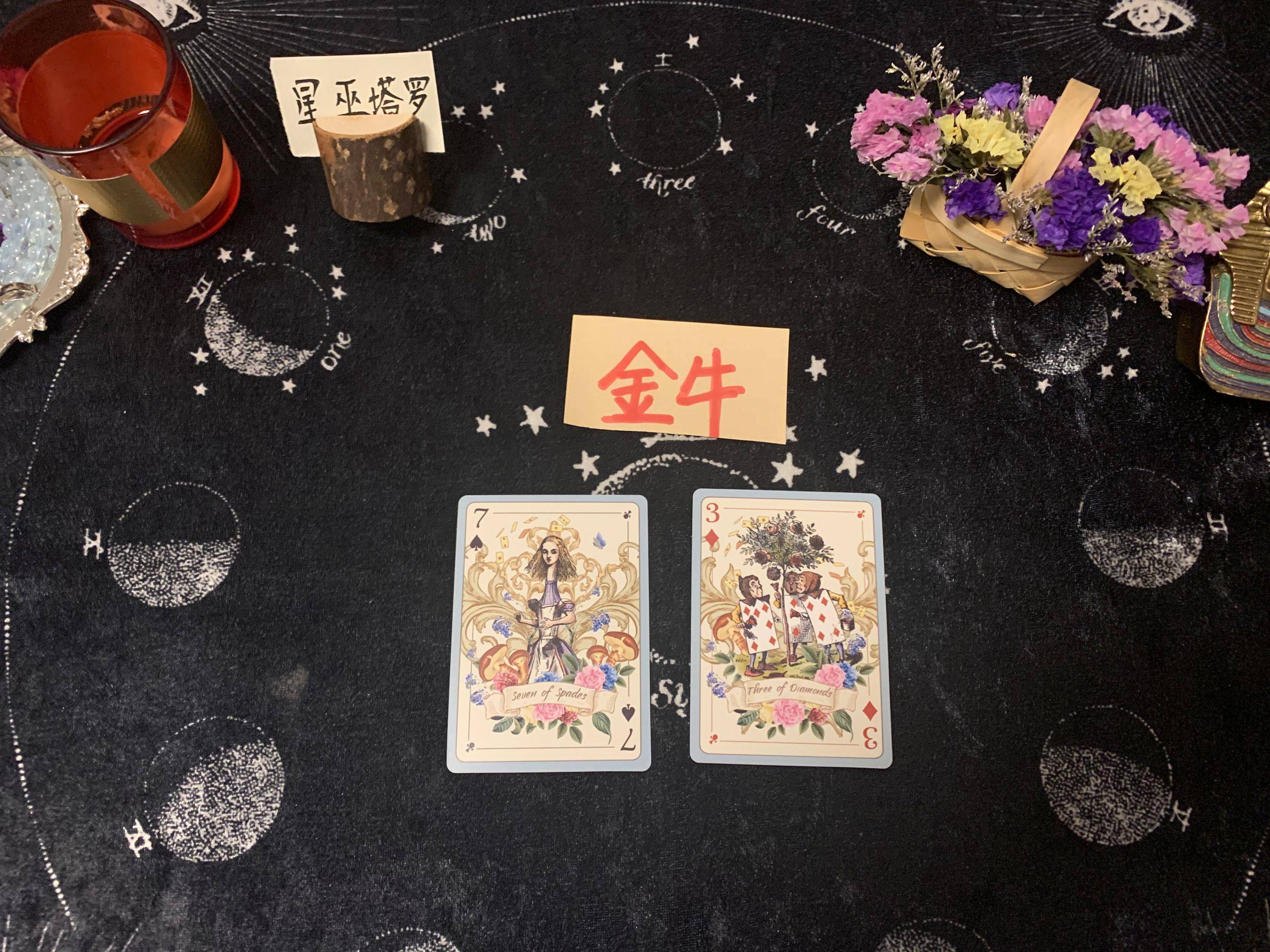 黑桃7 方块3太阳牌 吊人牌 圣杯皇后 宝剑二 钱币国王 世界牌