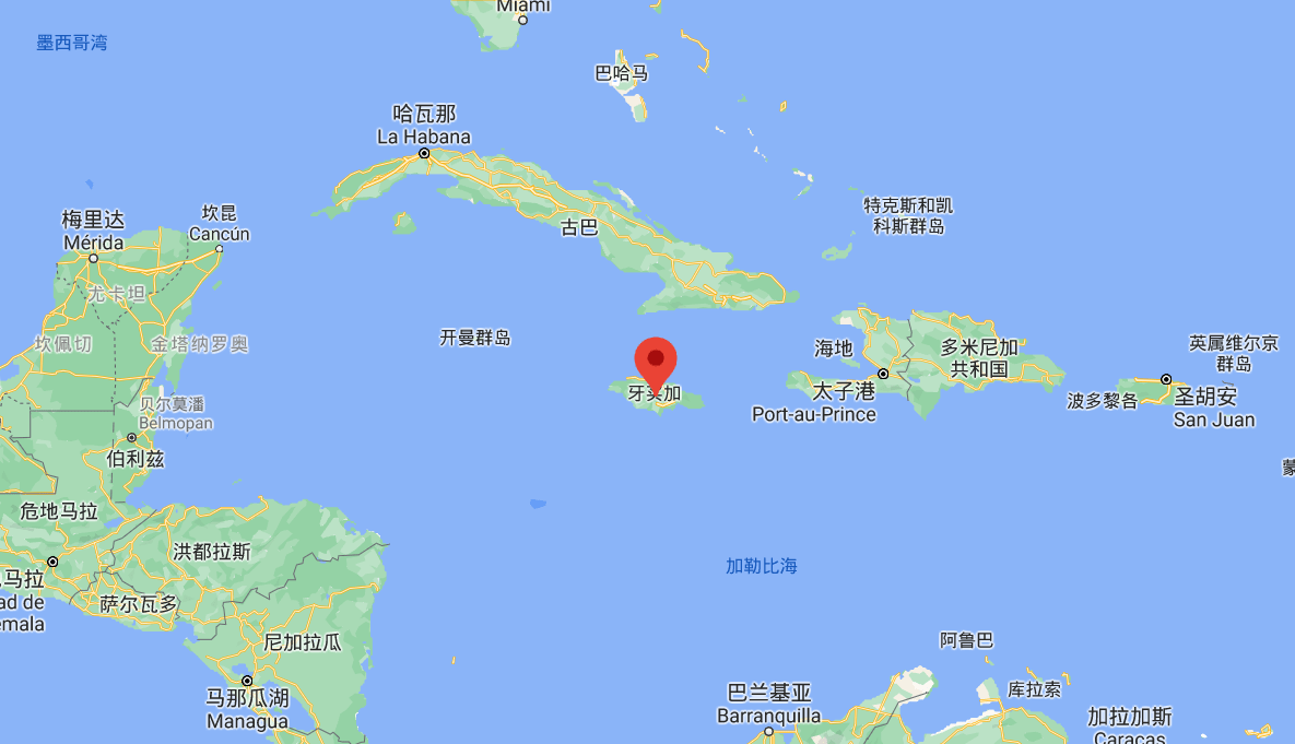 牙买加在地图上的位置图片