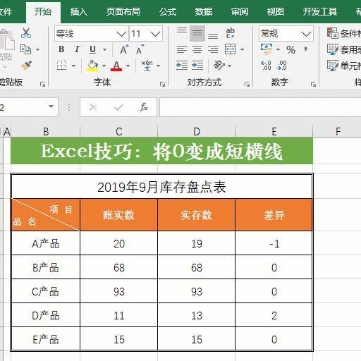 Excel表格中的0是不是看不惯了 那就换种显示方法 横线