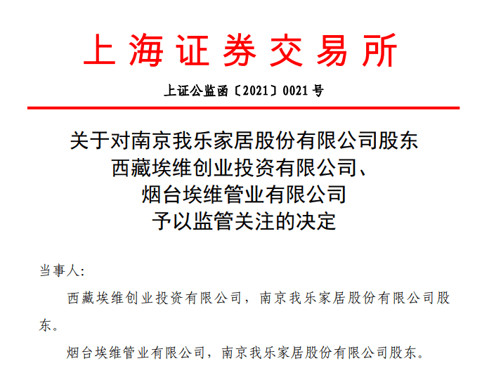 埃维创投及一致行动人遭关注 举牌我乐家居信披违规(图1)