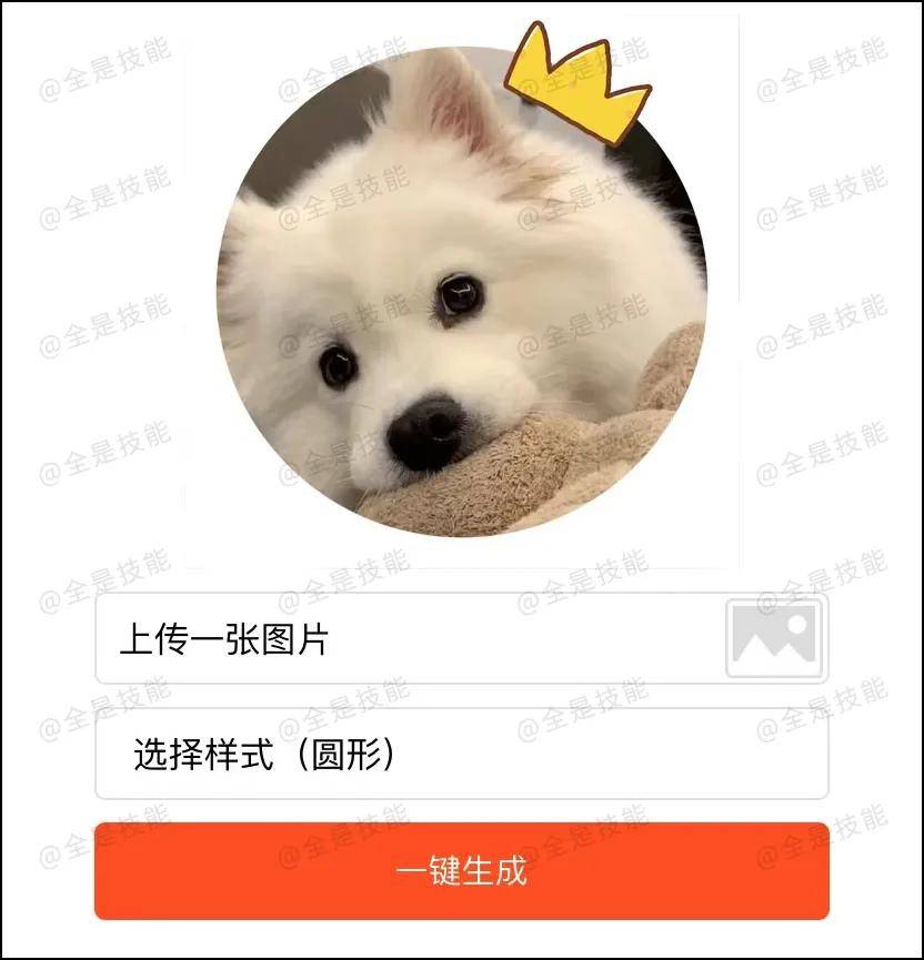 进入生成器,在界面可以预览到"皇冠头像"的效果图.