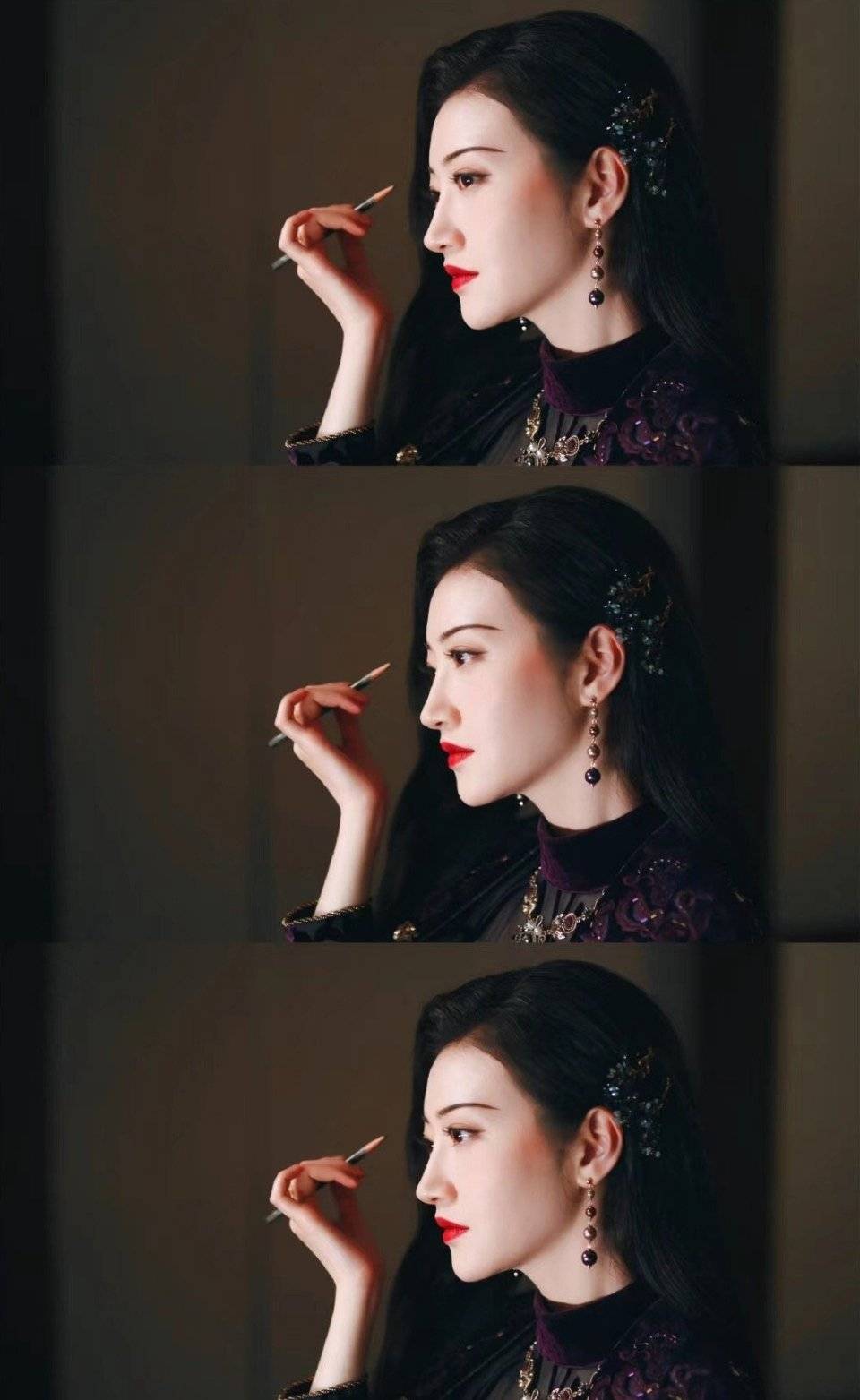 换回现代装,古风眉形和时尚感叠加,让她的美更是上了不止一个等级