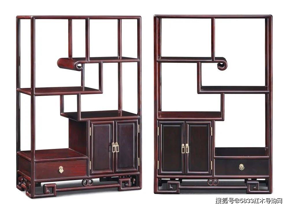长52×宽25×高83cm大红酸枝暗八仙小博古架一对长52×宽16×高73cm大