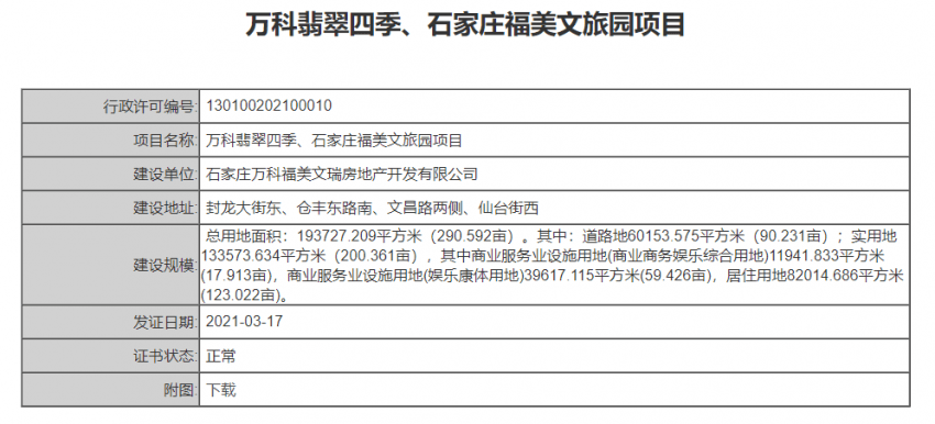 万科翡翠四季新获用地规划许可证 规划24栋住宅_项目
