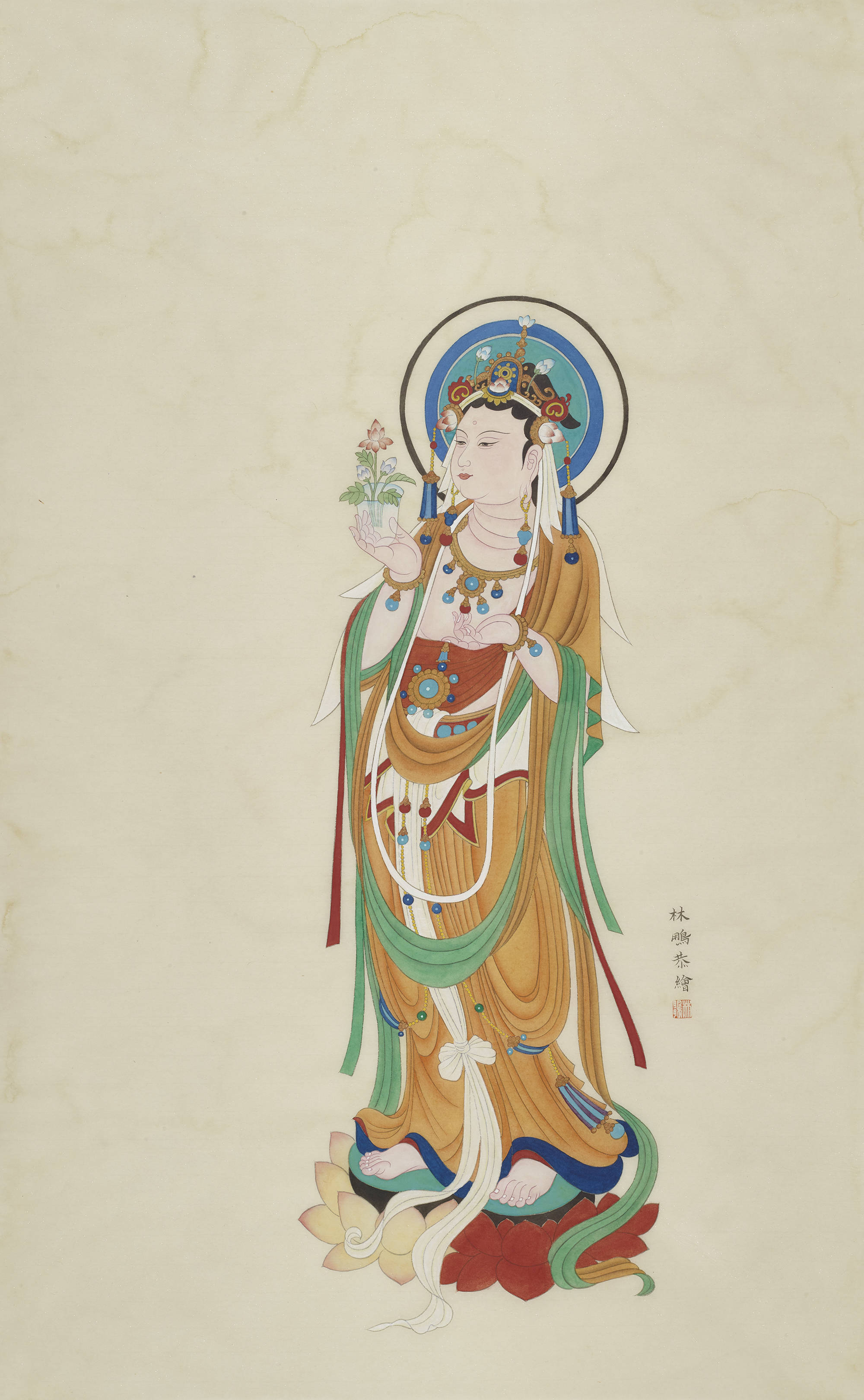 敦煌西夏菩萨 尺寸:50x80cm 材质:纸本设色