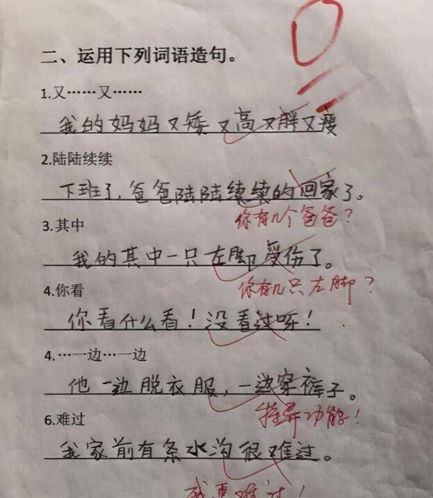 小學生造句走紅老師氣得直咬後槽牙家長這孩子還能要嗎