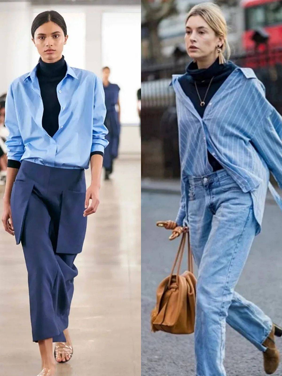 原创都知道蓝色衬衫经典但穿对才够时髦欧美时髦精的出街搭法来了