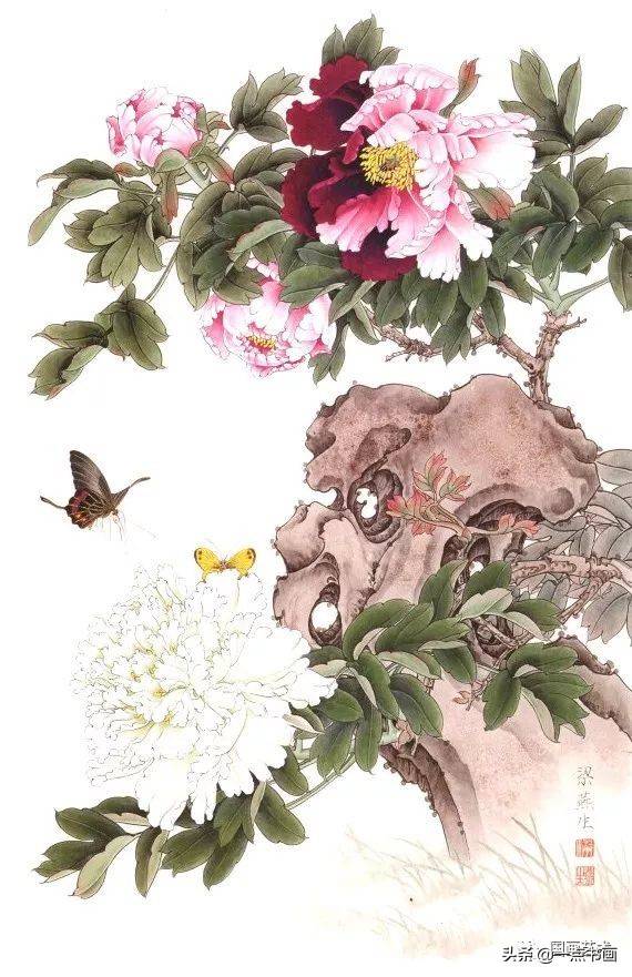 梁燕生天香图 沈克明青龙卧墨池 沈克明富贵荣华 梁燕生牡丹团扇 喻慧