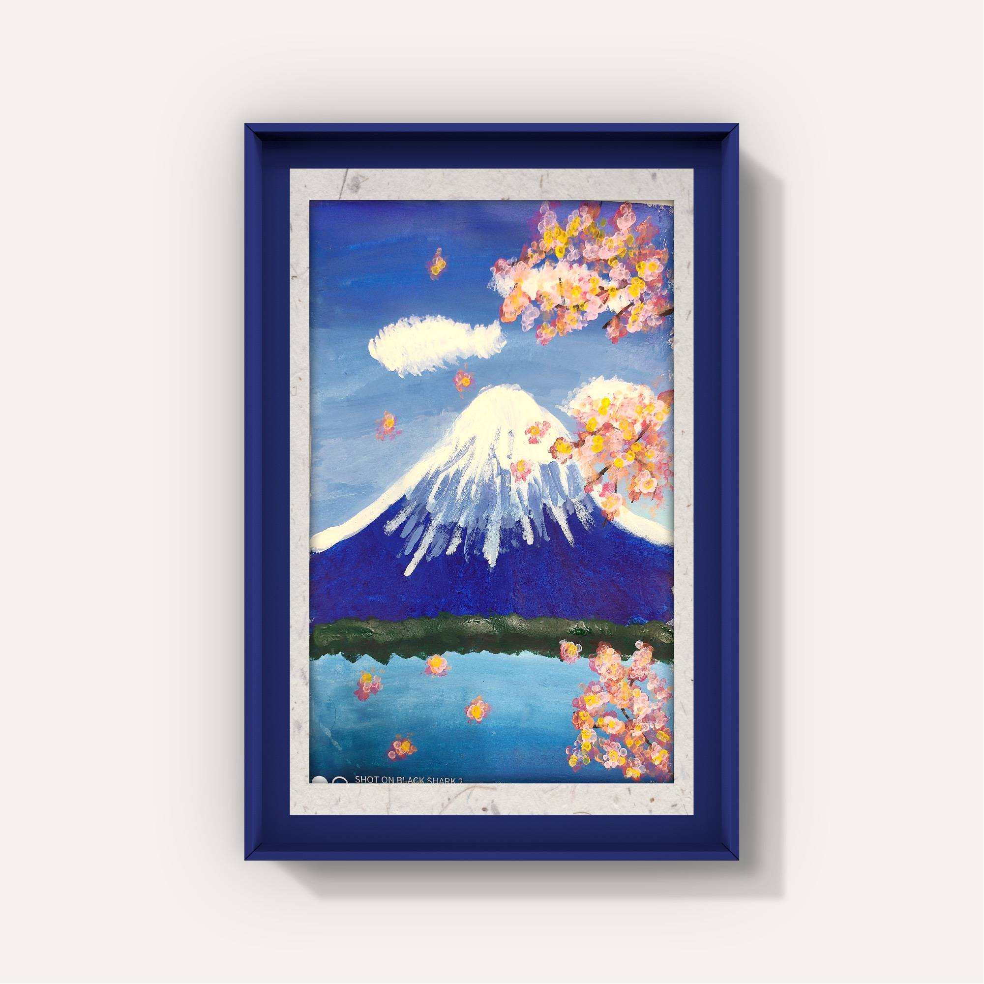 12岁学员伟俊的儿童绘画之富士山下的樱花