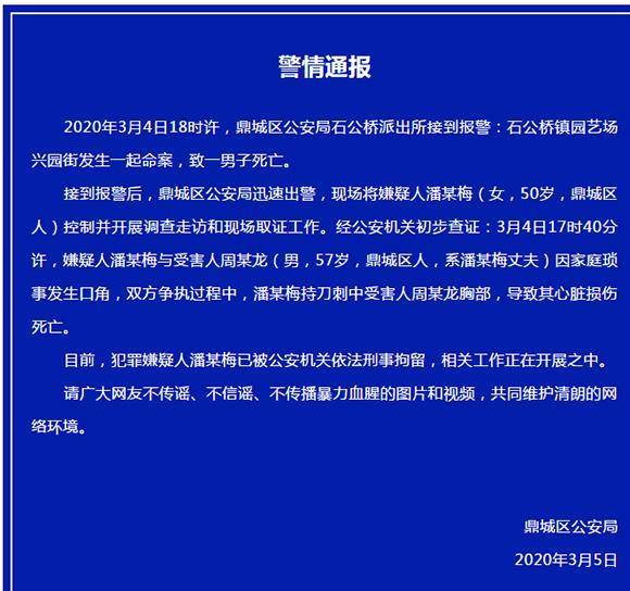 2020年3月4日,湖南常德石公桥镇园艺场兴园街发生一起命案,警方在接到