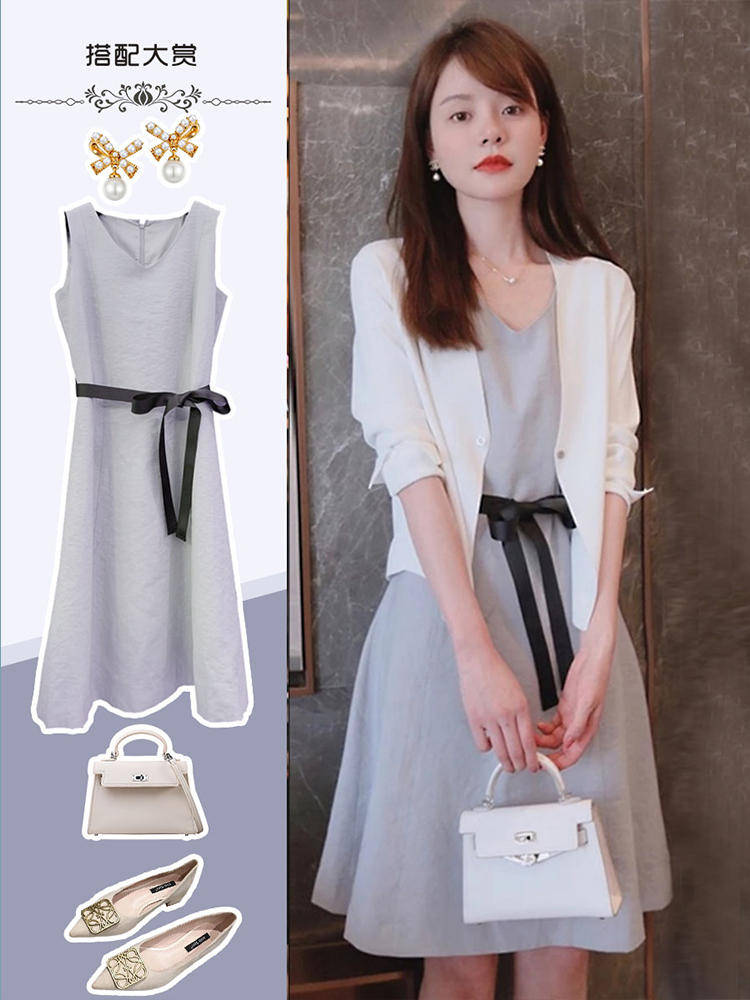 米色|优雅无袖纯色连衣裙，穿出清新淑女风