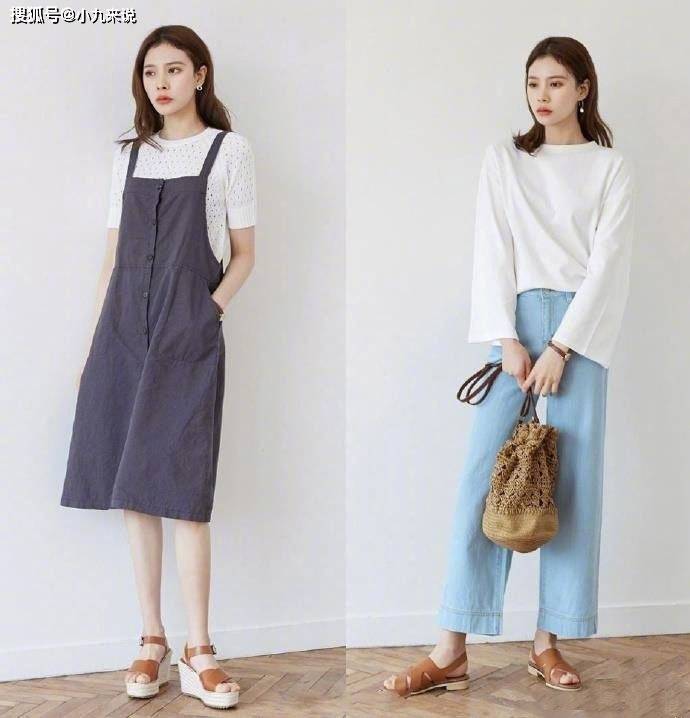 颜色|155cm穿搭成小高个，T恤衬衫阔腿裤+连衣裙，清爽显瘦又显高
