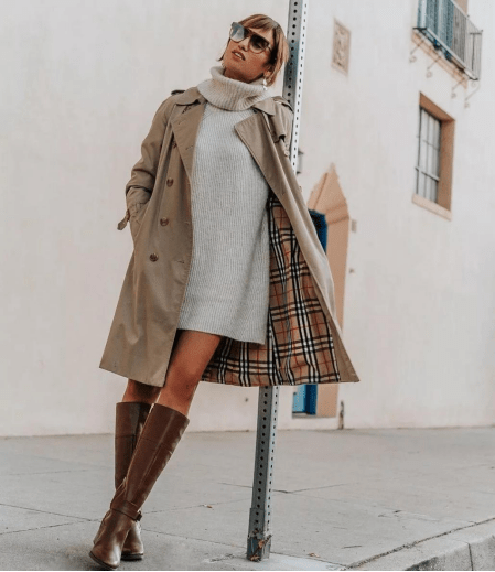 黑色|大衣尽量别搭高跟鞋,累脚!今年流行“大衣+中筒靴”,酷帅时髦