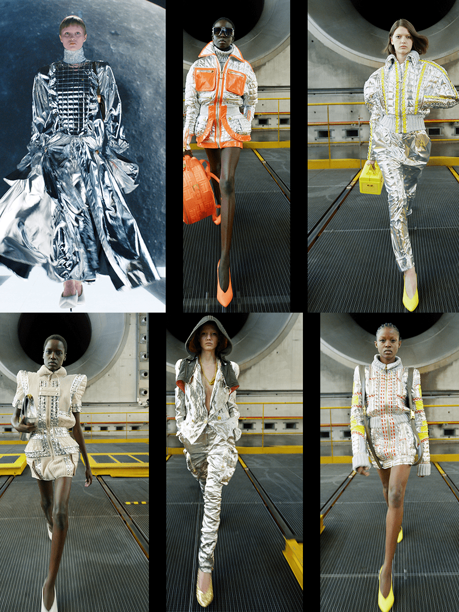 航空|Balmain 2021秋冬系列，亮黄色、银色等颜色，带着航空味道的时尚