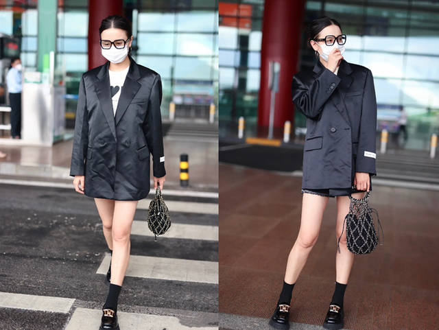 长度|宋佳低调走机场，穿皱巴巴西装没一点架子，素颜出镜气质也高级