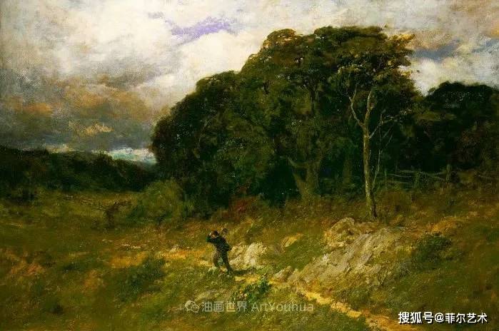 阿以田治修油彩画田園風景