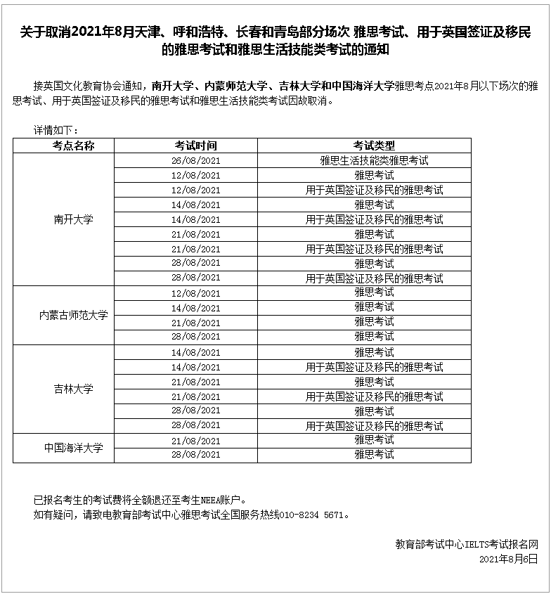 合肥|全国超40个雅思考点取消8月考试！（8.9更新）