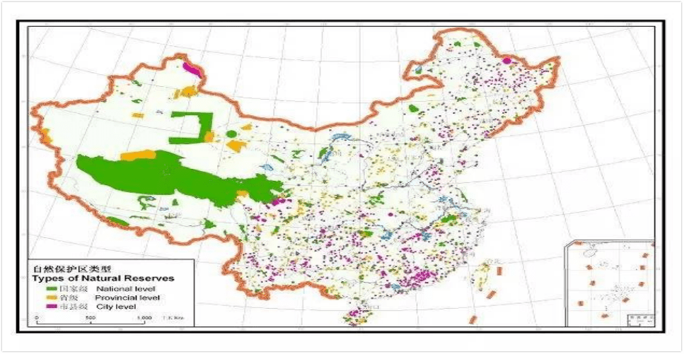 國家,省級和市級自然保護區分佈圖