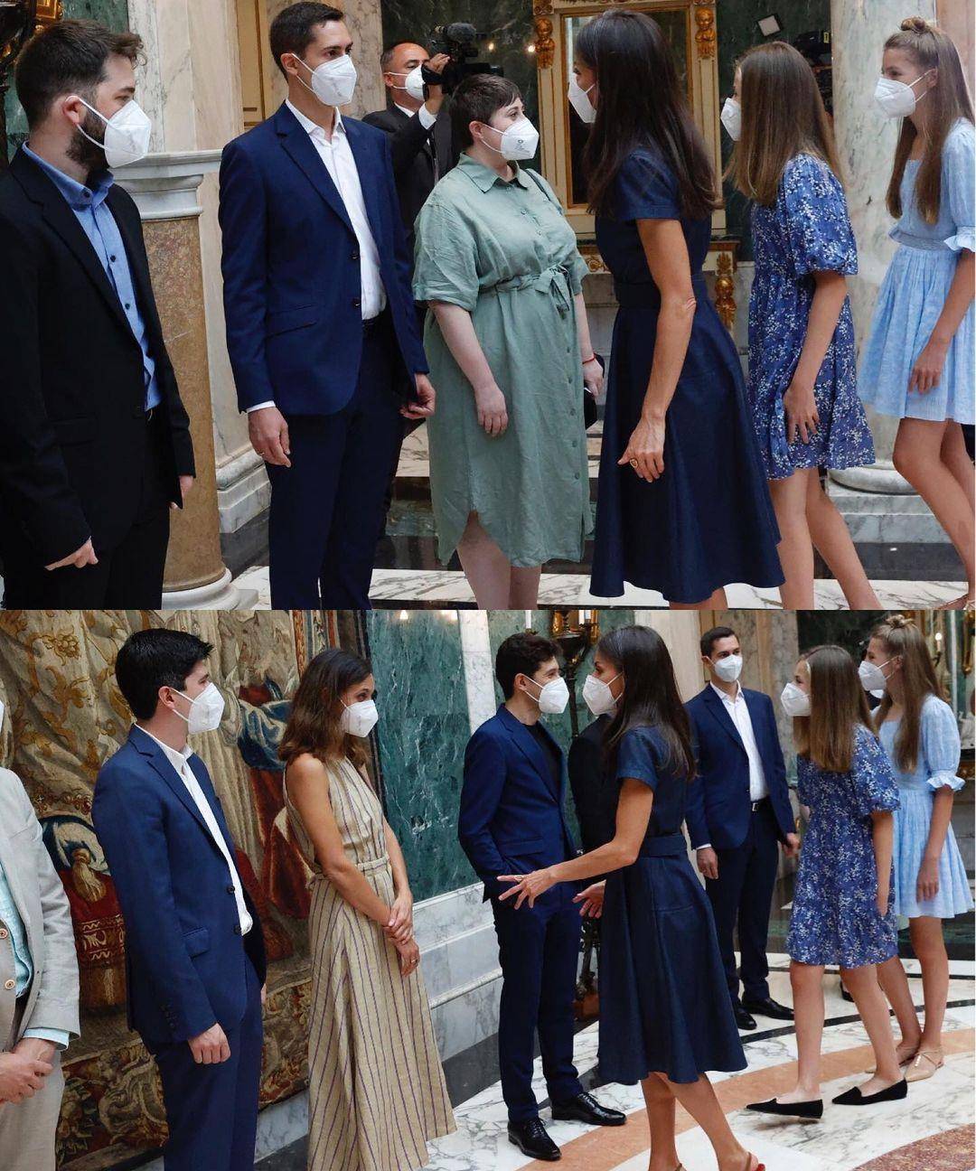 全家|西班牙全家齐亮相，索妹清新蓝裙走少女风，身高优势“秒杀”莱后