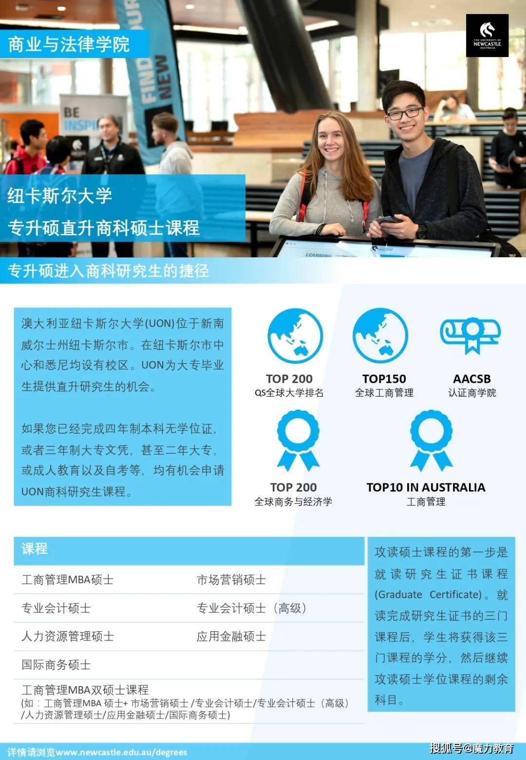 澳洲纽卡斯尔大学商学院 | 最快1年硕士毕业+最快1.5年即可专升硕