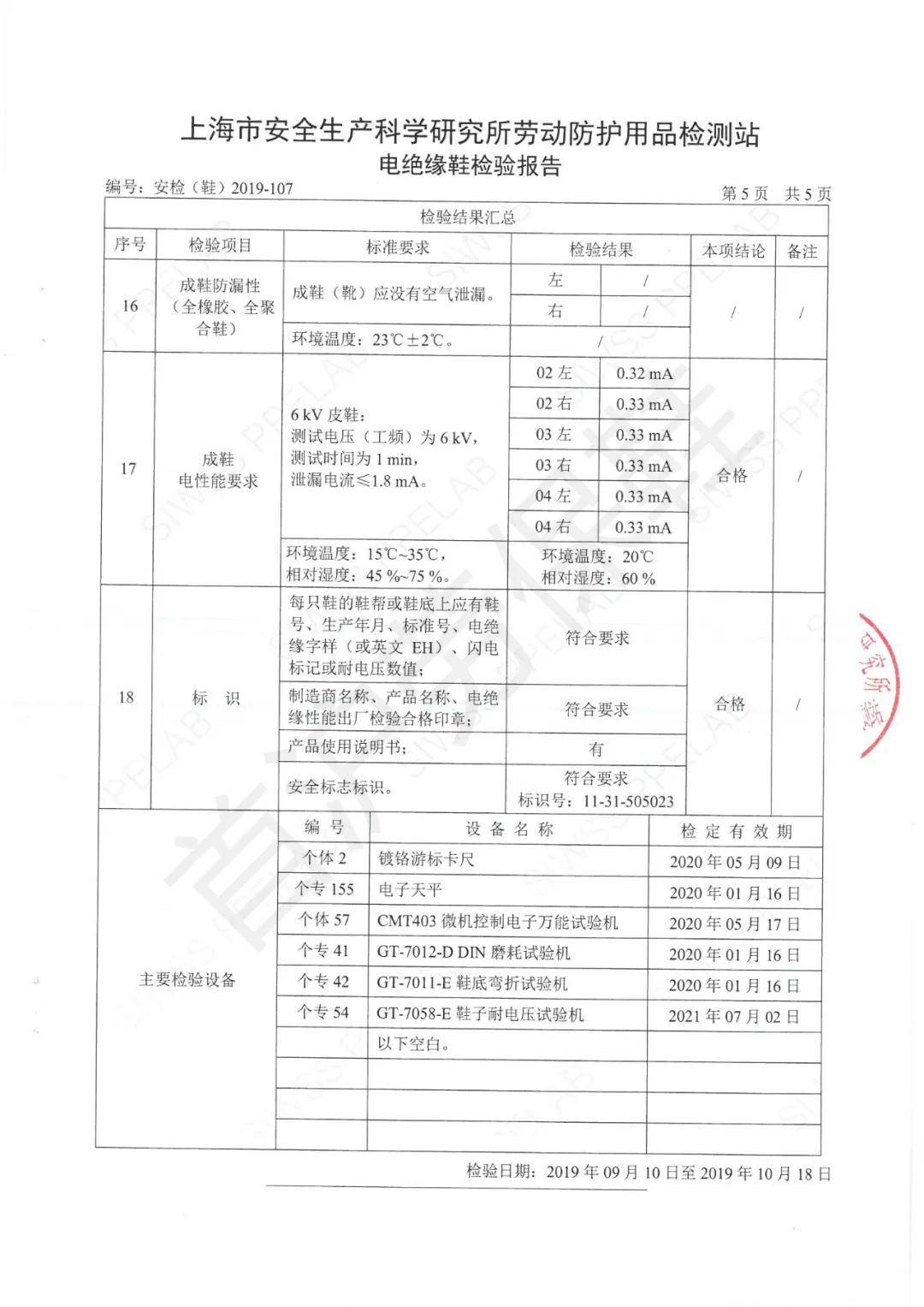 電絕緣鞋檢測報告