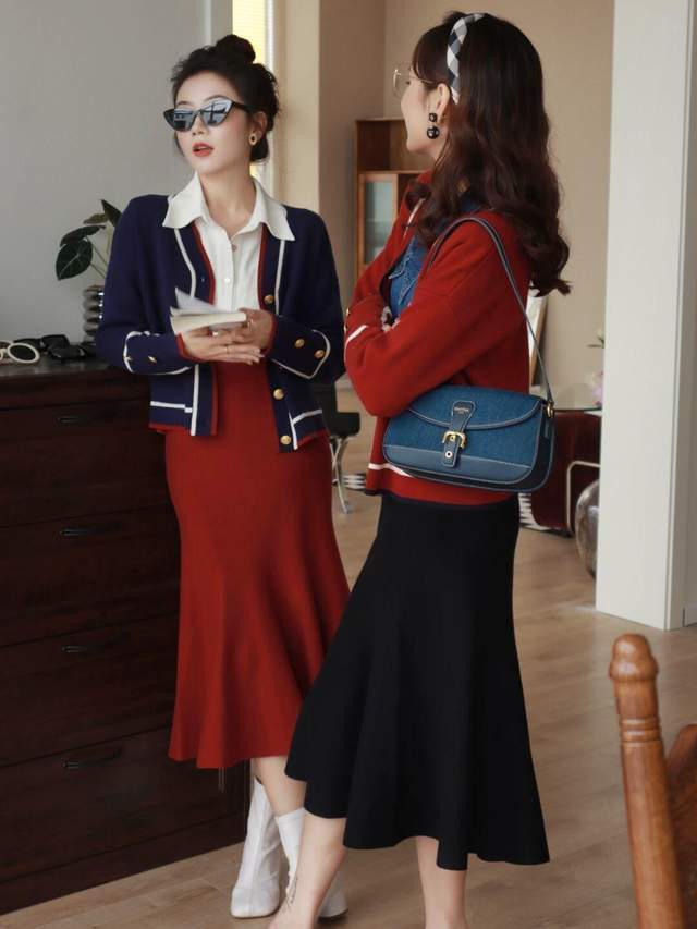 黑色|复古潮流的姐妹装，同款不同颜色，穿出不同的韵味，秋天必选