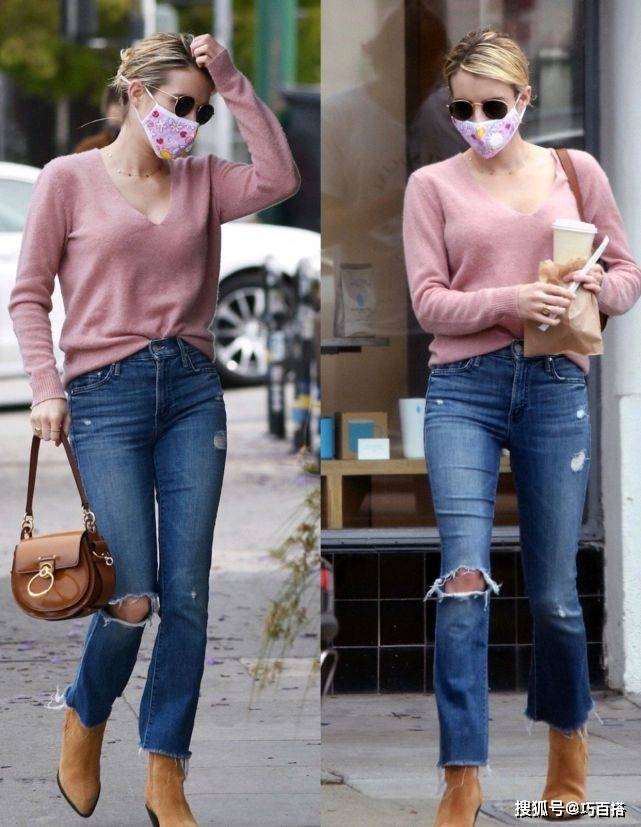 女生|艾玛罗伯茨的街拍,才是牛仔裤穿搭范本,时尚舒适回头率还高