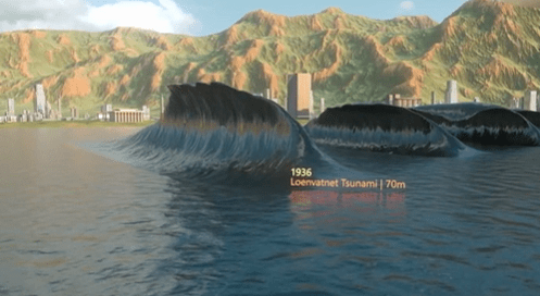 这是1980年美国西部圣海伦斯海域,曾发生高达200米的巨型海啸,而