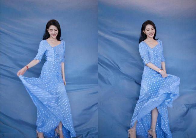 设计|高圆圆太适合蓝色了，一袭深蓝色长裙好优雅，一般人真是比不上