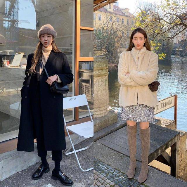 机车|米色的绒外套很保暖的感觉，内搭件短裙一双过膝长靴弥补了短裙带来的寒冷感觉