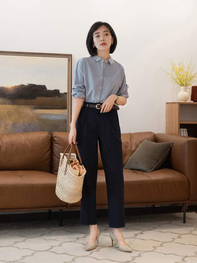显得 “上班”穿什么衬衫好看?波点衬衫、蓝色衬衫搭配指南,高级洋气