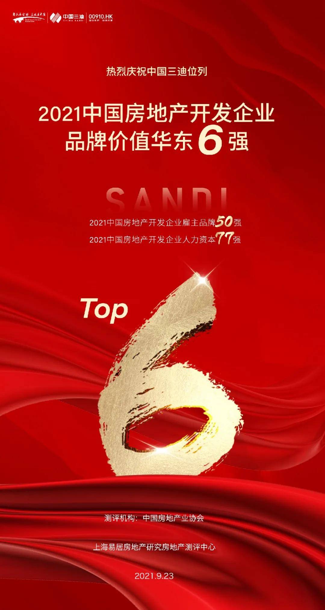 原创品牌中国三迪蝉联中国房地产品牌价值华东6强人力资本价值77强